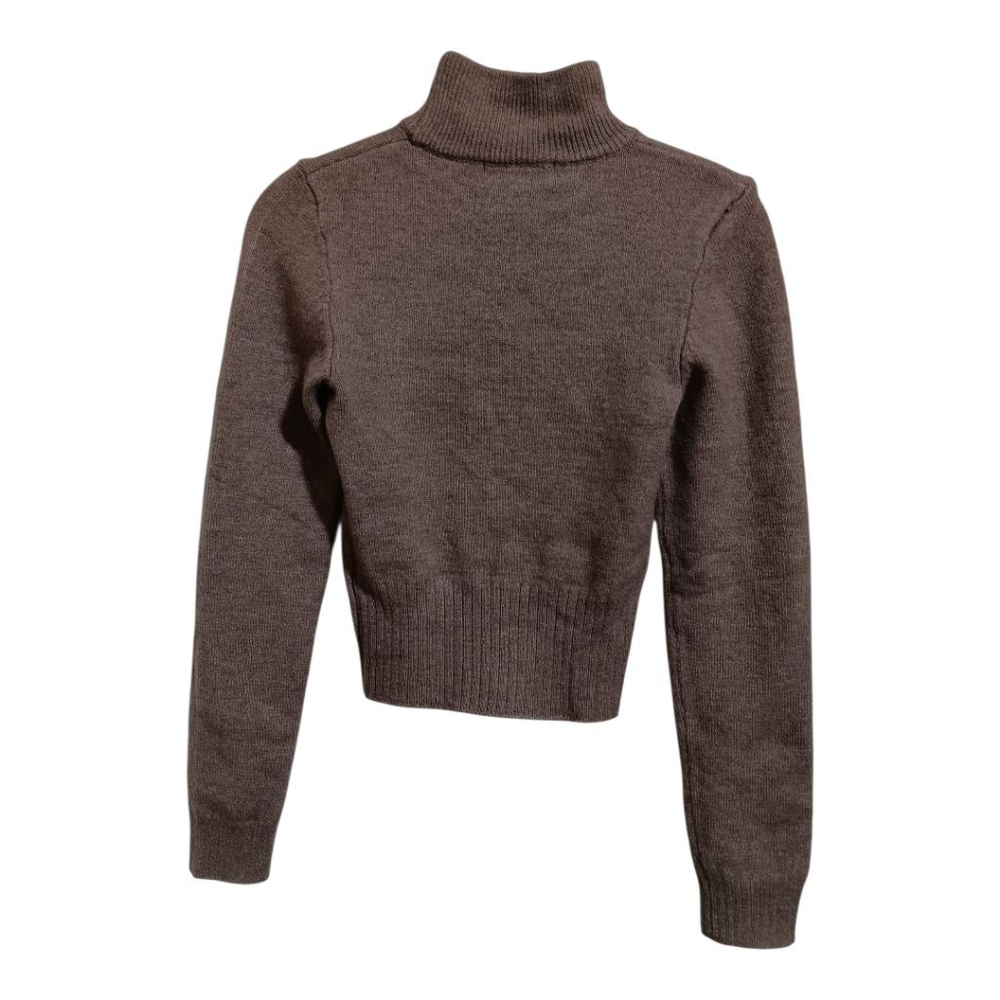 Bershka Wool Blend Mock Turtleneck Cropped Long Sleeved Sweater in Chocolate - Picture 4 of 9